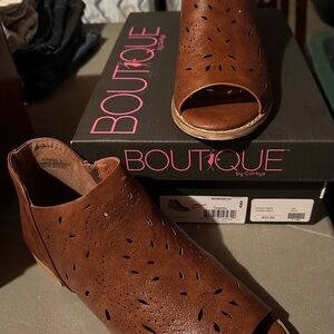 Brown Peep-Toe Mules